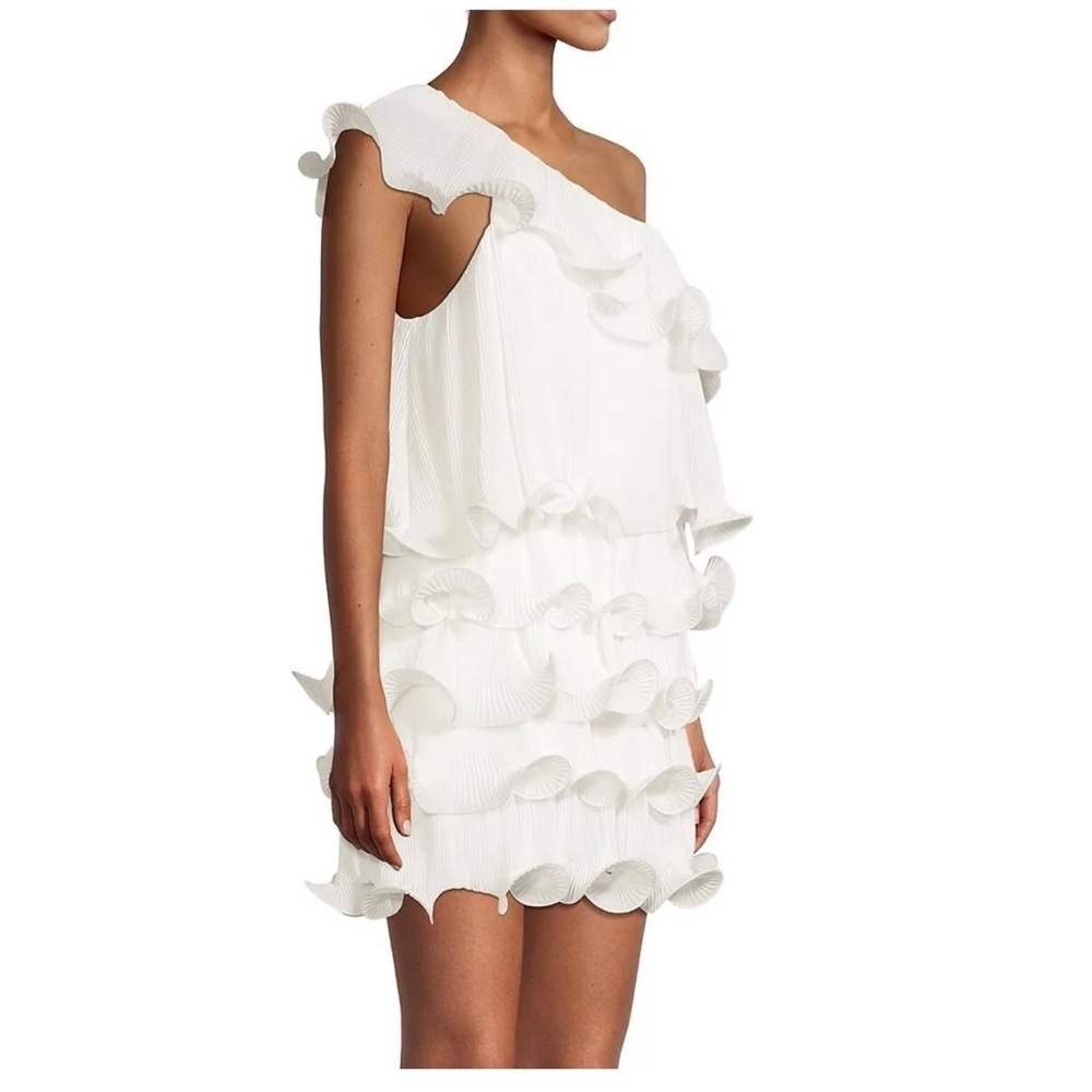 Milly | Blakely One Shoulder Tiered Ruffled Mini Dress White | 4 - Picture 2 of 16